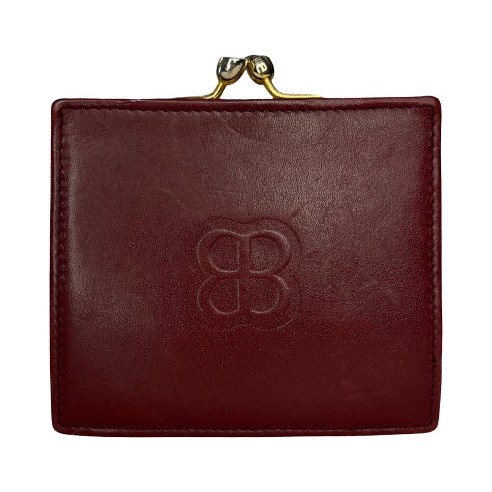 Balenciaga Vintage Burgundy Leather Coin Wallet Kiss Lock BB Italy Luxury